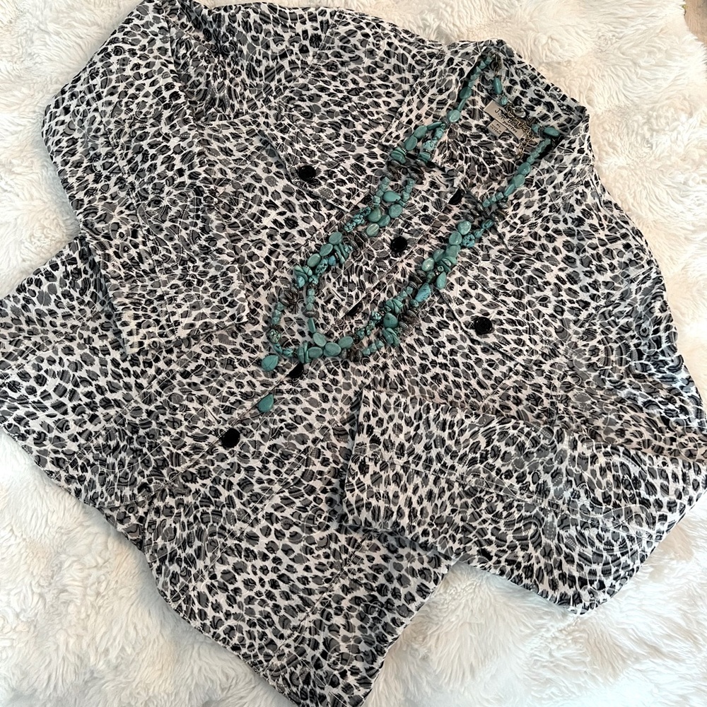 Petite Large J Bee Leopard Print Black and White Jacket